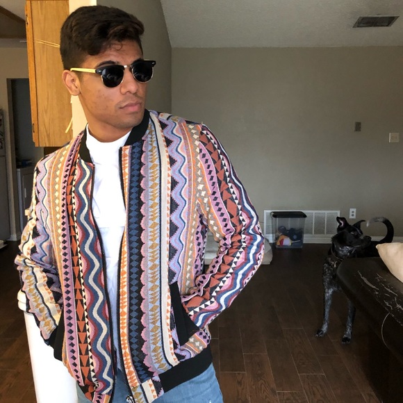 Boohoo M Aztec Print Bomber Jacket Dope 